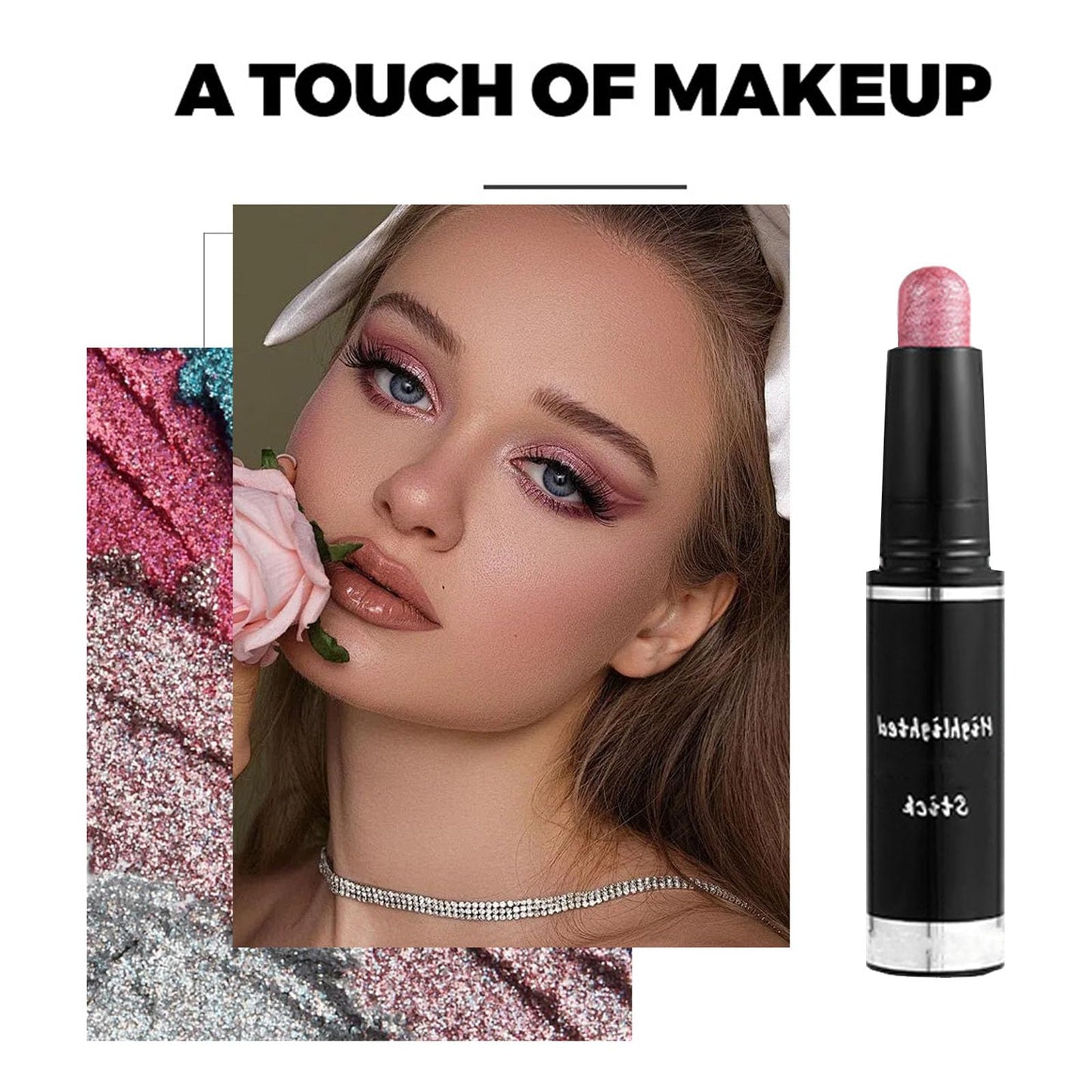 LYNTYAOU Rose Pearl Pink Shimmer Eyeshadow Stick, Bright Pink Color Pen, Metallic Mermaid Cream Eye Shadow Crayon, Pearlescent Glitter Eyeshadows Pencil, High Pigmented Eyeliner Smooth for Eyes Makeup