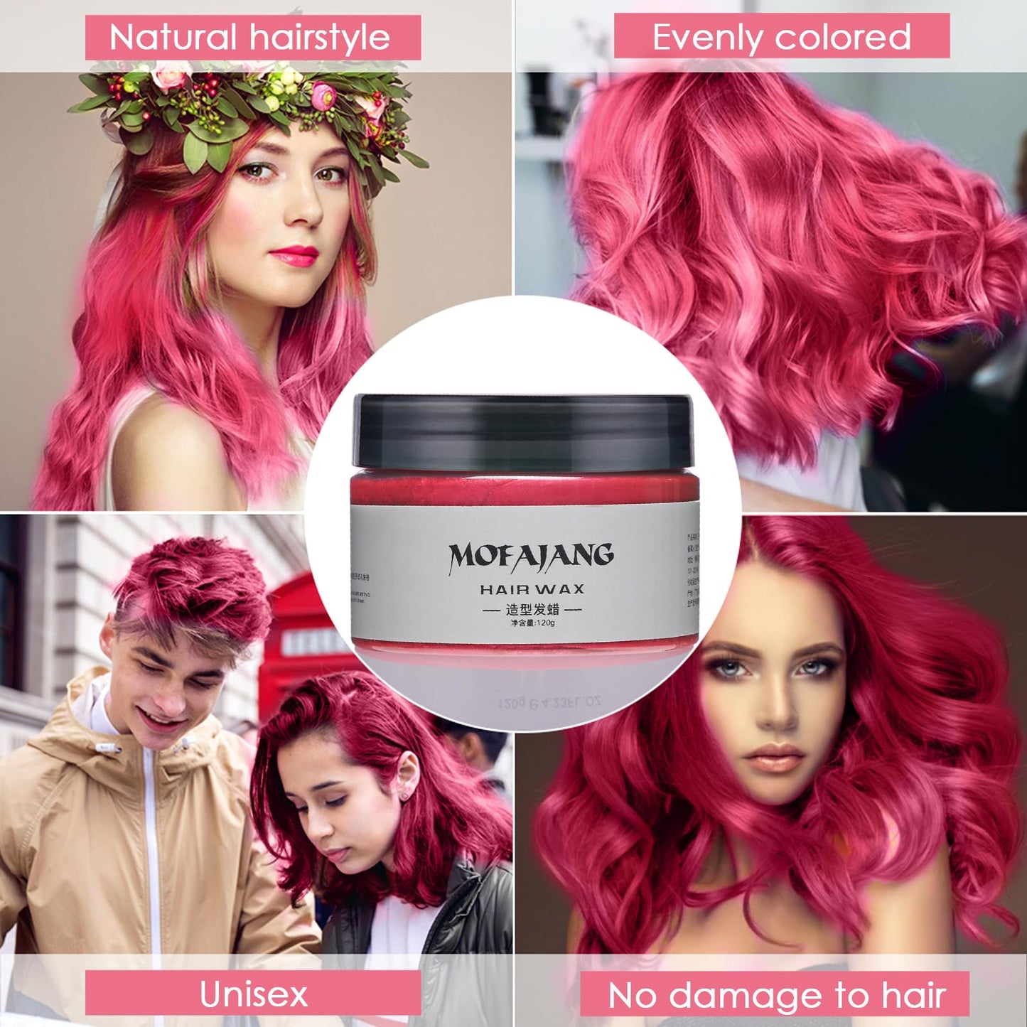 Red Hair Colour Wax, 120g Temporary Coloured Hair Paint Wax, Easy Washable Colour Change One Time Hair Dye for Kids Women Men, Suitable For Party Cosplay Halloween
