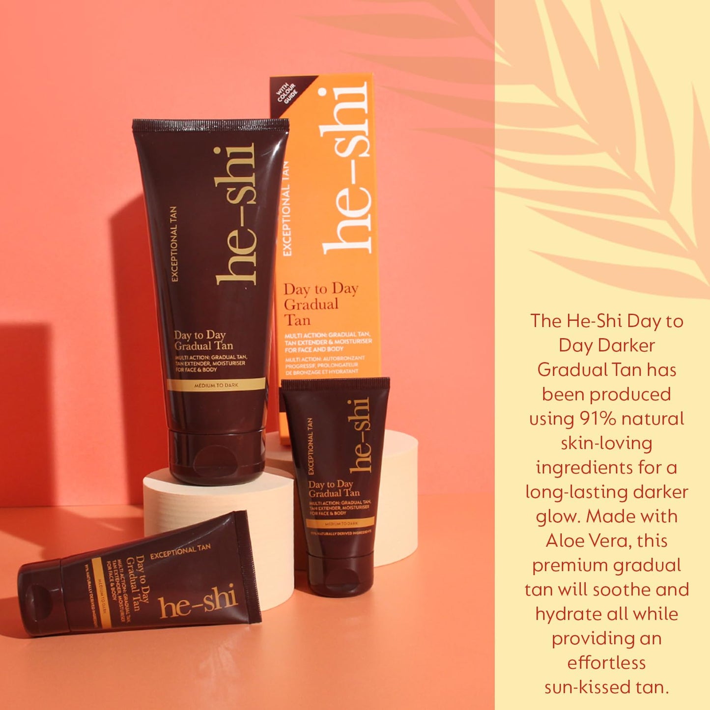 He-Shi Day to Day Darker Gradual Tan Moisturiser - Easy Application Self Tanning Lotion - Gradual Fake Tan with Vitamin E - Vegan & Cruelty Free - Hydrating Gradual Tan for Face & Body (200ml)
