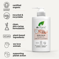 DR ORGANIC Dr Organic Skin Calm Probiotic Cream Cleanser, For Redness, Dry, Sensitive & Irritable Skin, Gentle Cleansing, Dermatologically Tested, Vegan, Cruelty Free, Paraben & SLS Free, Certified Organic,150ml