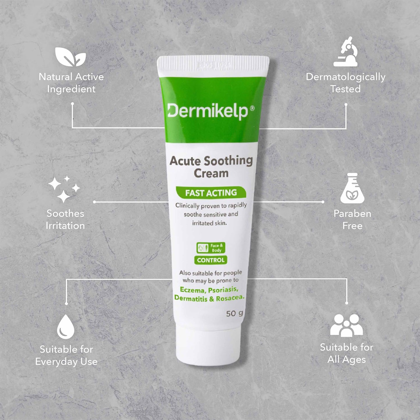 Dermikelp® Acute Soothing Cream for Sensitive, Irritated Skin – Clinically Proven Relief for Eczema, Psoriasis, Dermatitis, Rosacea – With CEM-K Sea Kelp, Dermatologically Tested