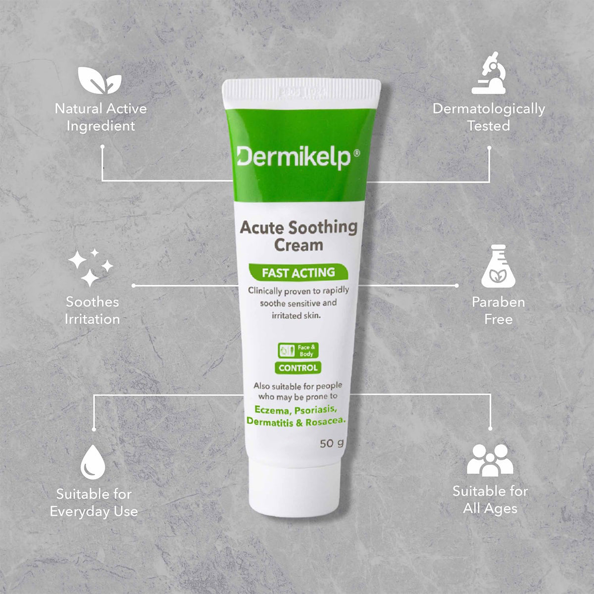 Dermikelp® Acute Soothing Cream for Sensitive, Irritated Skin – Clinically Proven Relief for Eczema, Psoriasis, Dermatitis, Rosacea – With CEM-K Sea Kelp, Dermatologically Tested
