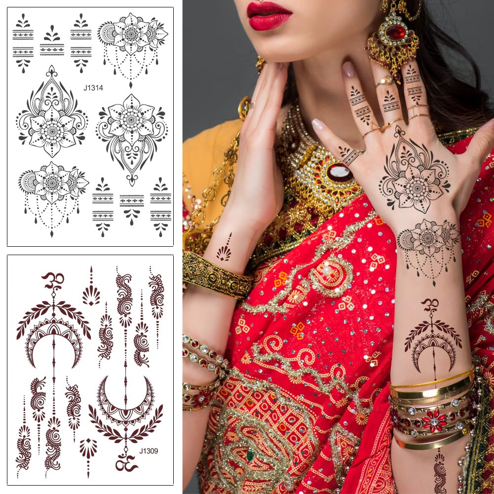 XMASIR 12 Sheets Temporary Tattoo Stickers, Indian Mandala Fake Tattoos Kit
