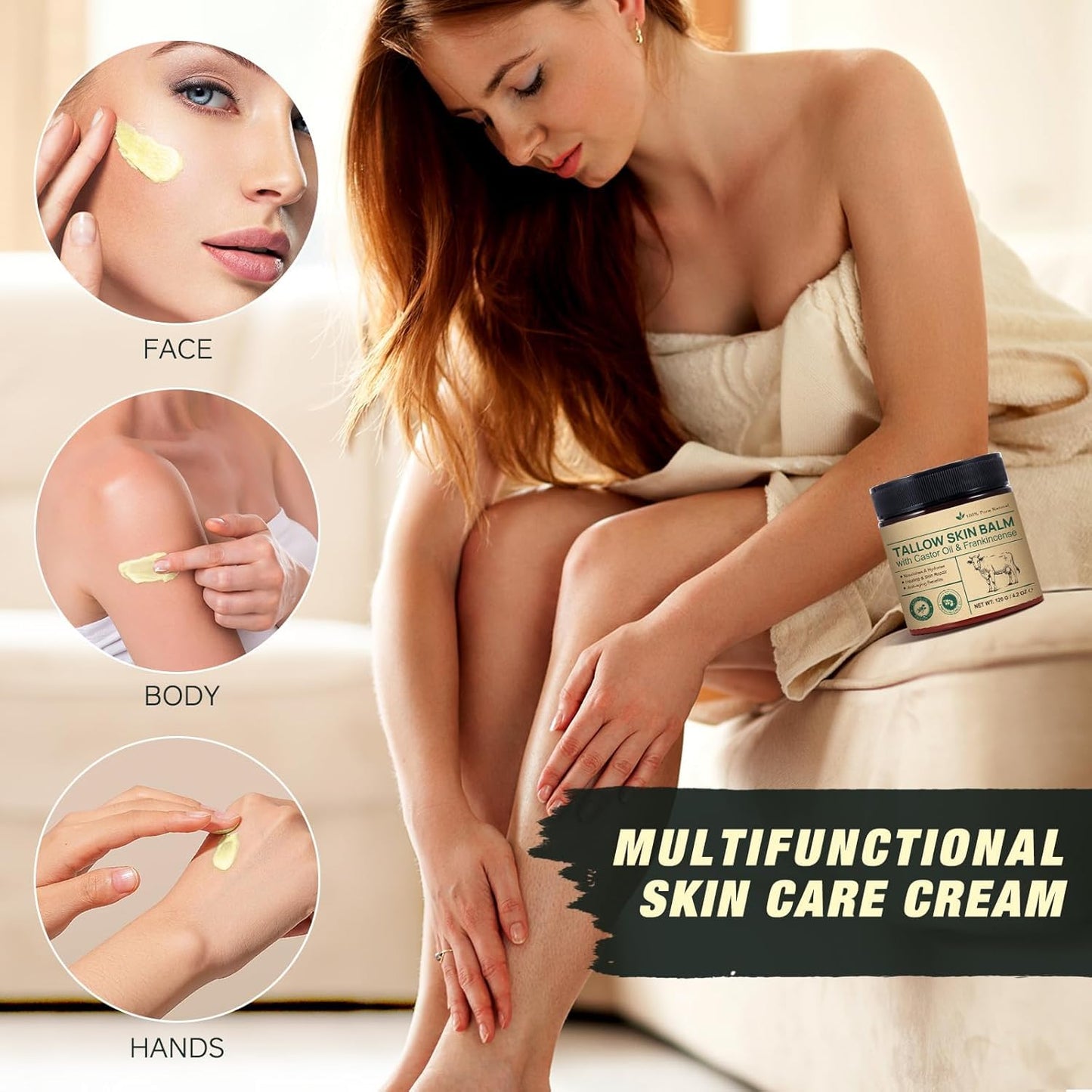 JYW Tallow Castor Oil Frankincense Oil Handmade Skin Balm 120g 100% Pure Natural UK