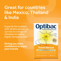 Optibac Probiotics Travel Abroad - Vegan Travel Probiotics - Digestive Supplement with Saccharomyces Boulardii, Lactobacillus & Bifidobacterium - Most Trusted & Recommended Brand - 20 Capsules