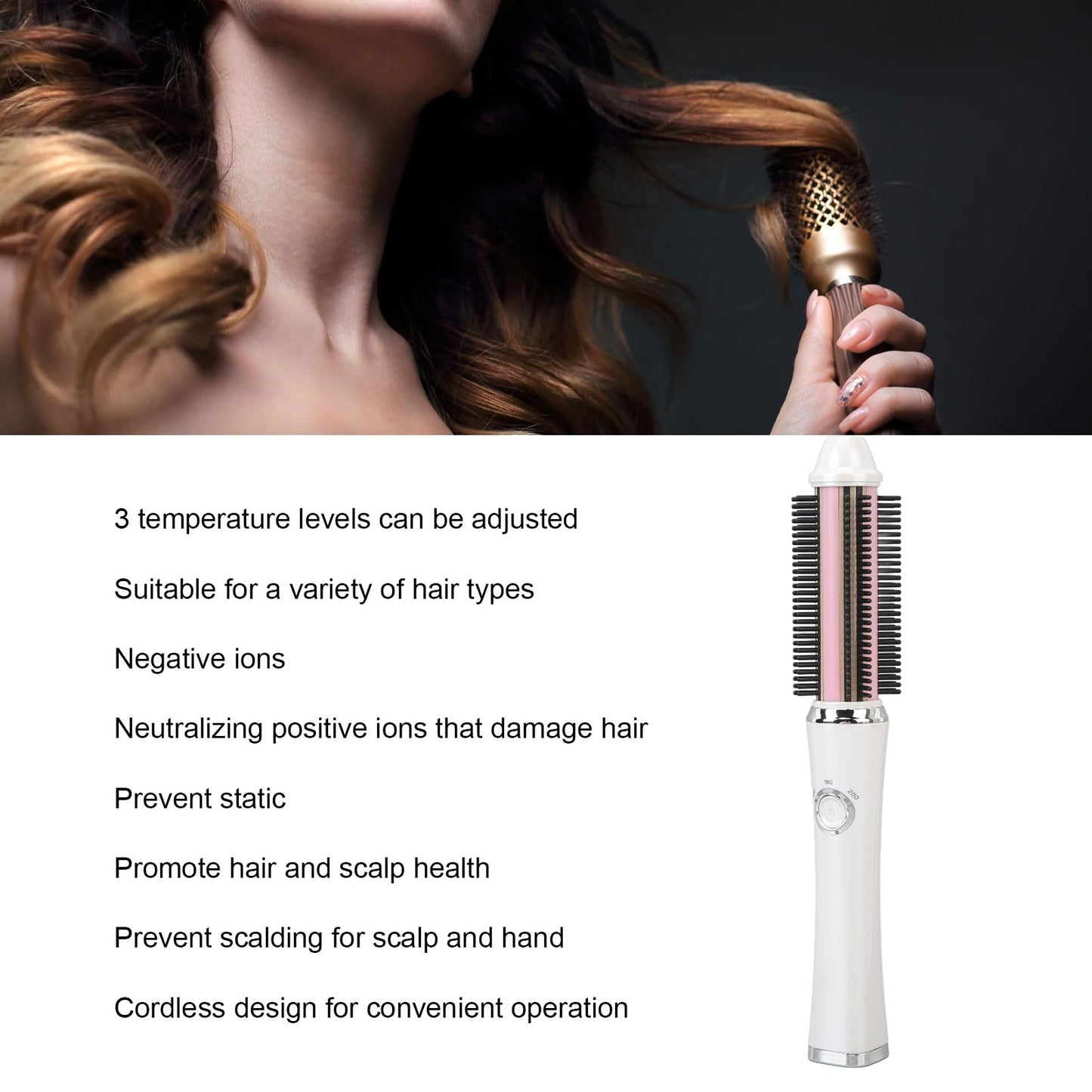 TARSHYRY Cordless Hair Curler Brush,20s Fast Heating and 3 Temp Settings USB Rechargeable Electric Curling Comb for Professional Salon at Home