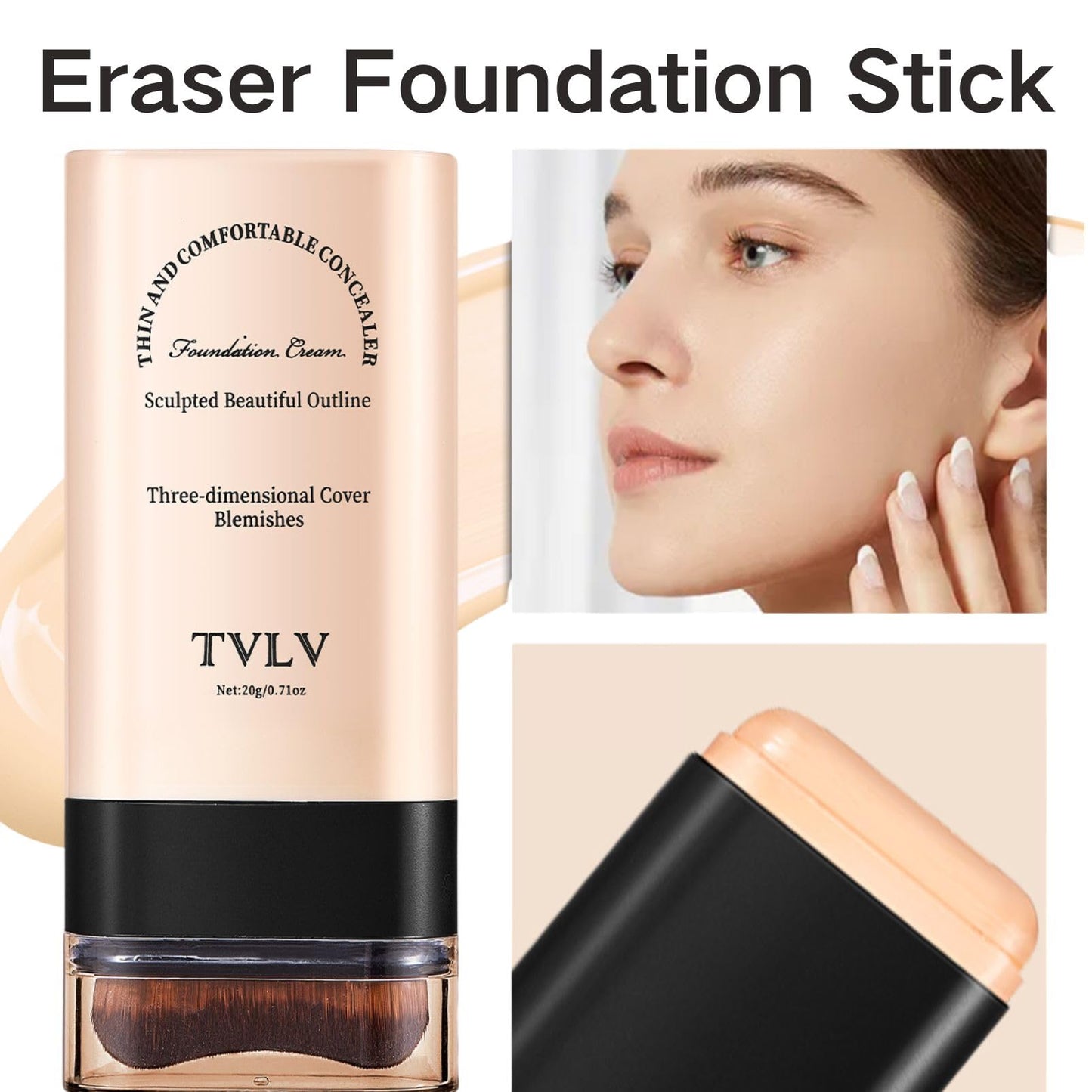 SHEBEEDO Flawless Eraser Foundation Stick Korean Double Head with Brush, Hydrating Lightweight Full Coverage, Waterproof Multi-Use Makeup Stick for Contour, Concealer & Blemishes (Natural)