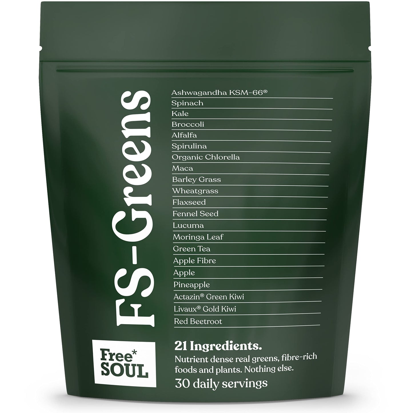 FS-Greens | 21 Advanced Greens, Superfoods, and Adaptogens Including KSM-66® Ashwagandha | Vegan & Gluten-Free | Advanced Formula | UK Made | Free Soul (30 Servings)