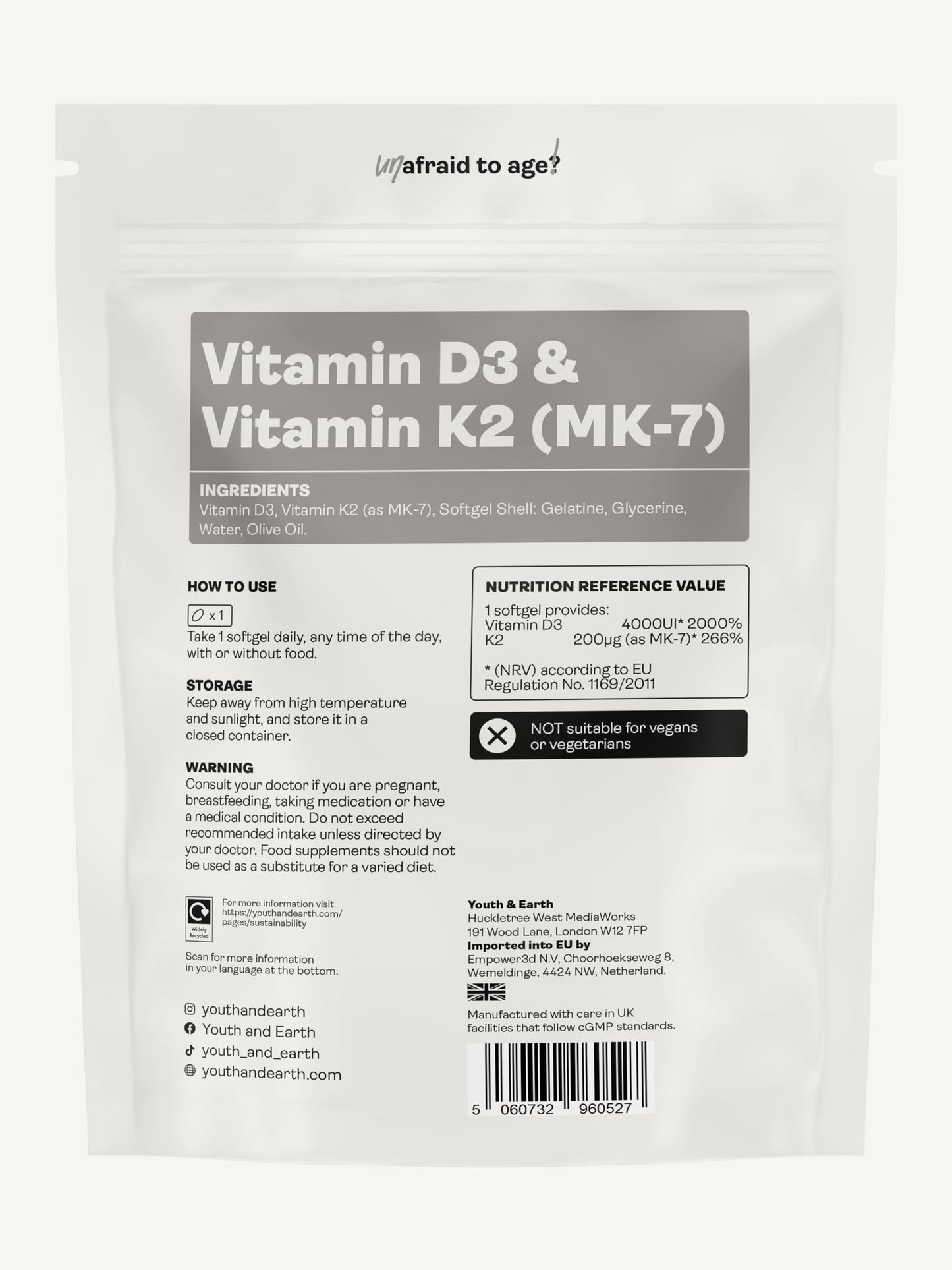 Vitamin D3 4000UI + K2 200mcg x 90 Softgels (3 Months Supply)