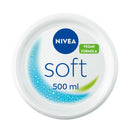 NIVEA Soft Moisturising Cream (500ml), 48H Face Moisturiser for Face, Body and Hands with Vitamin E and Jojoba Oil, Hand Lotion Moisturises Deeply, Vegan Formula Day Cream