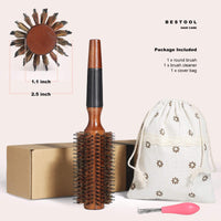 BESTOOL Round Brush for Blow Drying, Boar Bristle Round Hair Brush with Wooden Barrel, Large Round Styling Brush for Women & Men, Straightening, Curling, Adding Shine or Volume (2.5 Inch)