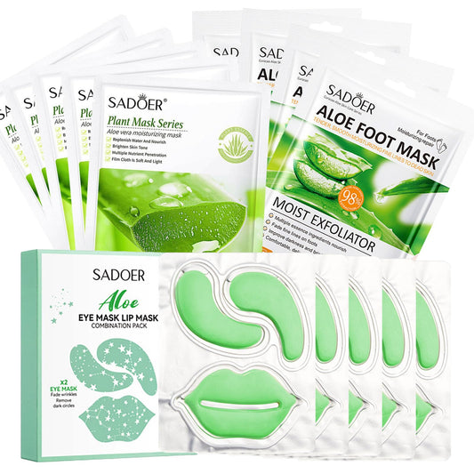 ISBEAUSOLS Aloe Vera Face Mask Set - 14PCS Aloe Skin Care Sets & Kits - Eye Mask, Lip Mask, Foot Mask, Face Mask - Eye Masks Skincare - Lip Care Set - Spa Sets for Women Gifts - Foot Care Kit for Teenage Girls