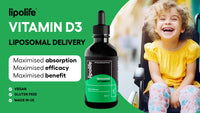 Lipolife liposomal Vegan Vitamin D3 Supplement | Highly absorbable Plant sourced D3 | Manufactured in UK to cGMP Standards | lipolife | 60 Servings. 1000IU. LVD2.