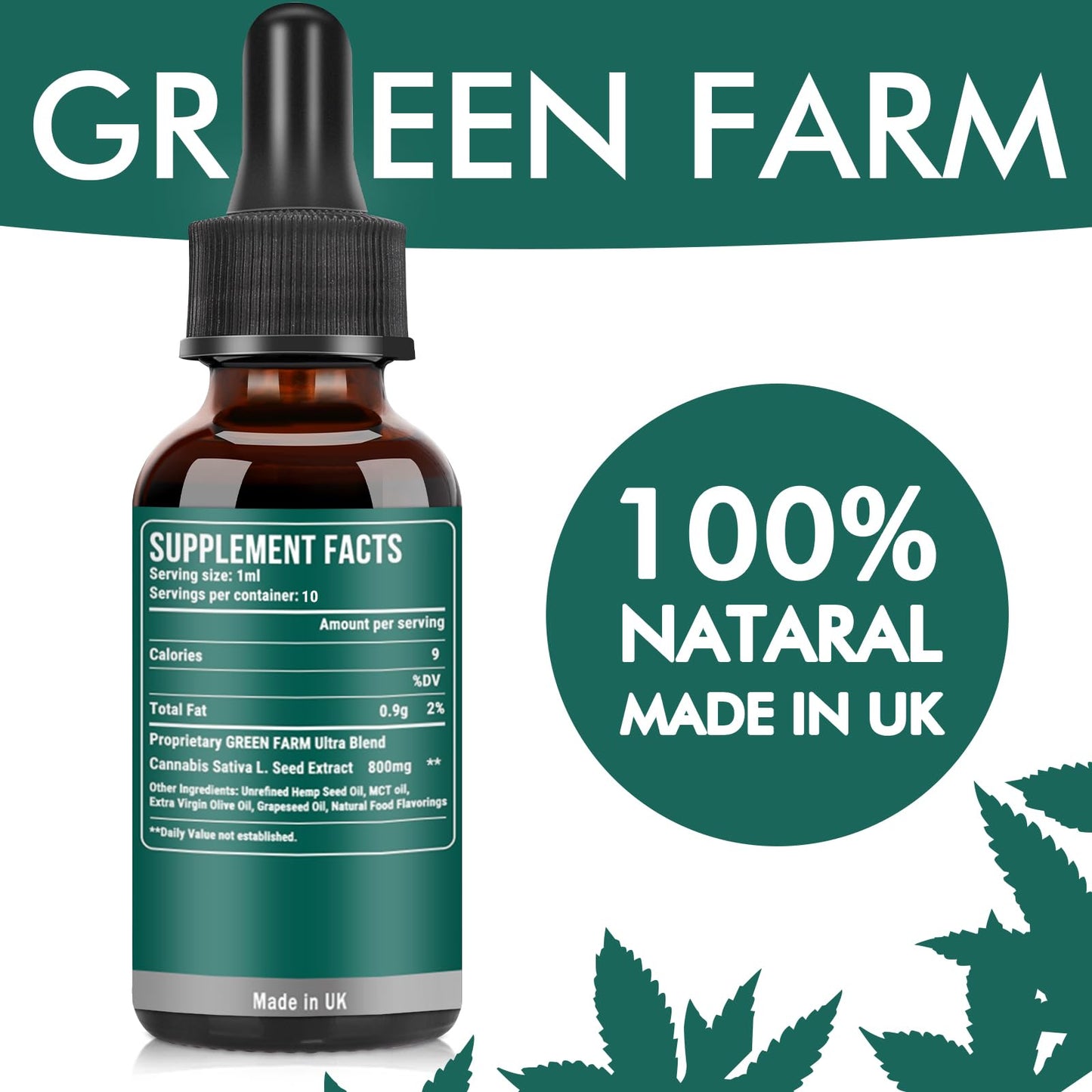 GREEN HEMP Premium Natural Oil Drops, High Potency Formula, Rich in Omega 3-6-9, Fatty Acid & Vitamin C-E, 100000mg 60ml