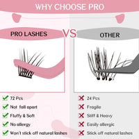 PRO LASHBEAUTY PRO Lash Clusters, 72 Pcs Individual Cluster Lashes 3D Effect DIY Lash Extension 8-16mm Eyelash Clusters Volume Wispy Lashes Super Thin Band Reusable Soft & Comfortable(Adore-3D Fluffy,D-8-16mix)