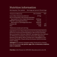 Ashwagandha KSM 66 + Lions Mane Complex | 3000mg Ashwagandha High Strength + 5000mg Lions Mane Tablets | Added Zinc + Vitamin B6 | Vegan UK Made | Free Soul