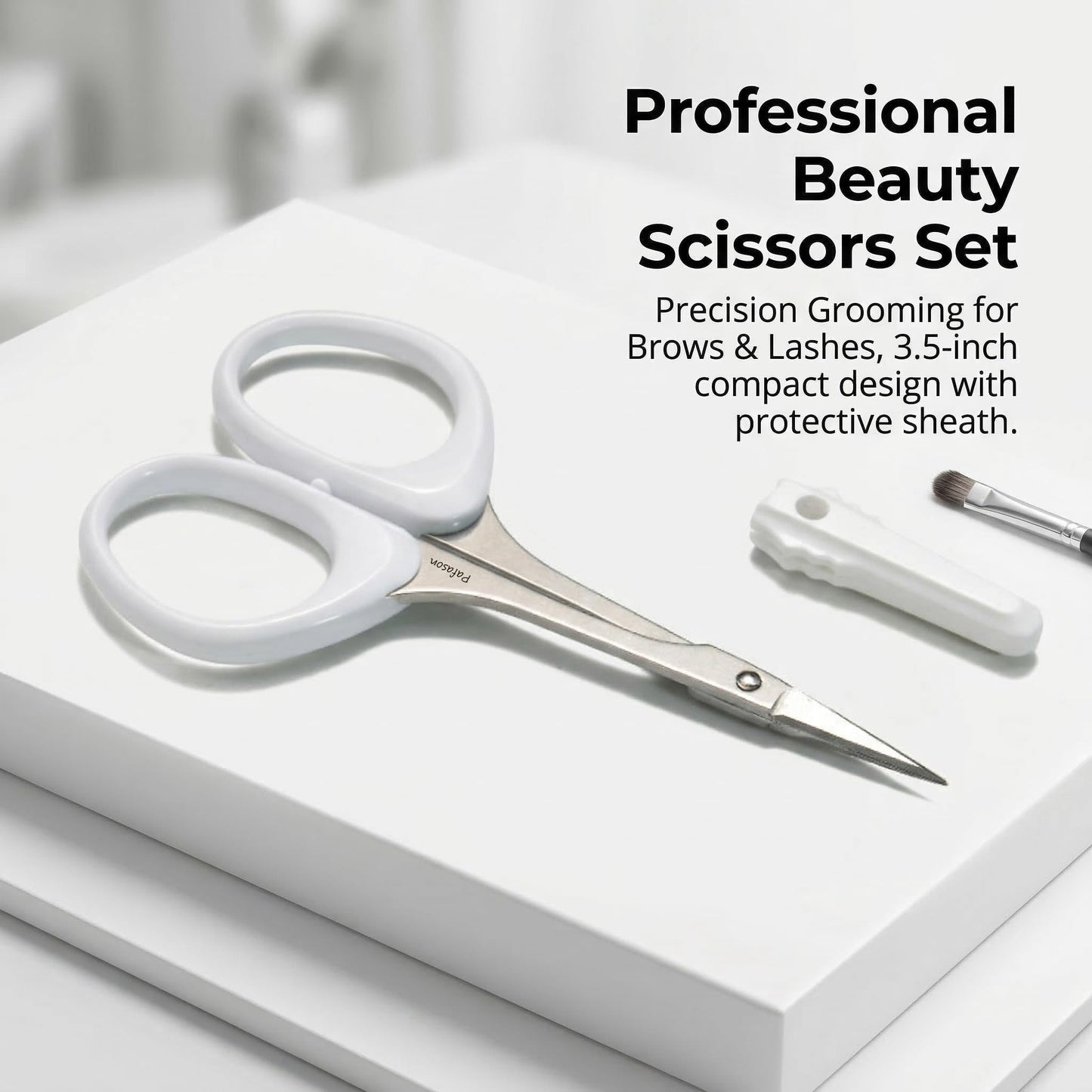 Pafason PAFASON Small High Precision Eyebrow Grooming Scissors Set, Beauty Makeup Cosmetic Tool, Curved, Straight Tip, Stainless Steel, Safety Case for Trimming Eyelash Extensions