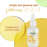 Simple 10% Vitamin C + E + F* Booster Serum Serum Skin Care Product Suitable for all Skin Types for Youthful, Glowing Skin 30 ml
