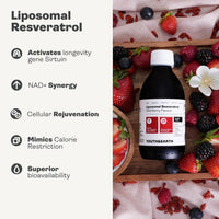 Youth & Earth Liposomal Resveratrol 200mg - Liquid Resveratrol Supplements for Sirtuin Activation, Anti-Aging & Cellular Health with NAD+ Boosters, NMN or NR - Wild Berry Flavor - 250ml