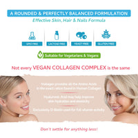 Vegan Collagen & Hyaluronic Acid Complex - 60 Capsules - Effective Skin, Hair & Nails Formula with 500mg of Vollagen in The Exact Amino ratios of Human Collagen - D-Biotin, Seaweed, Vitamins E&C