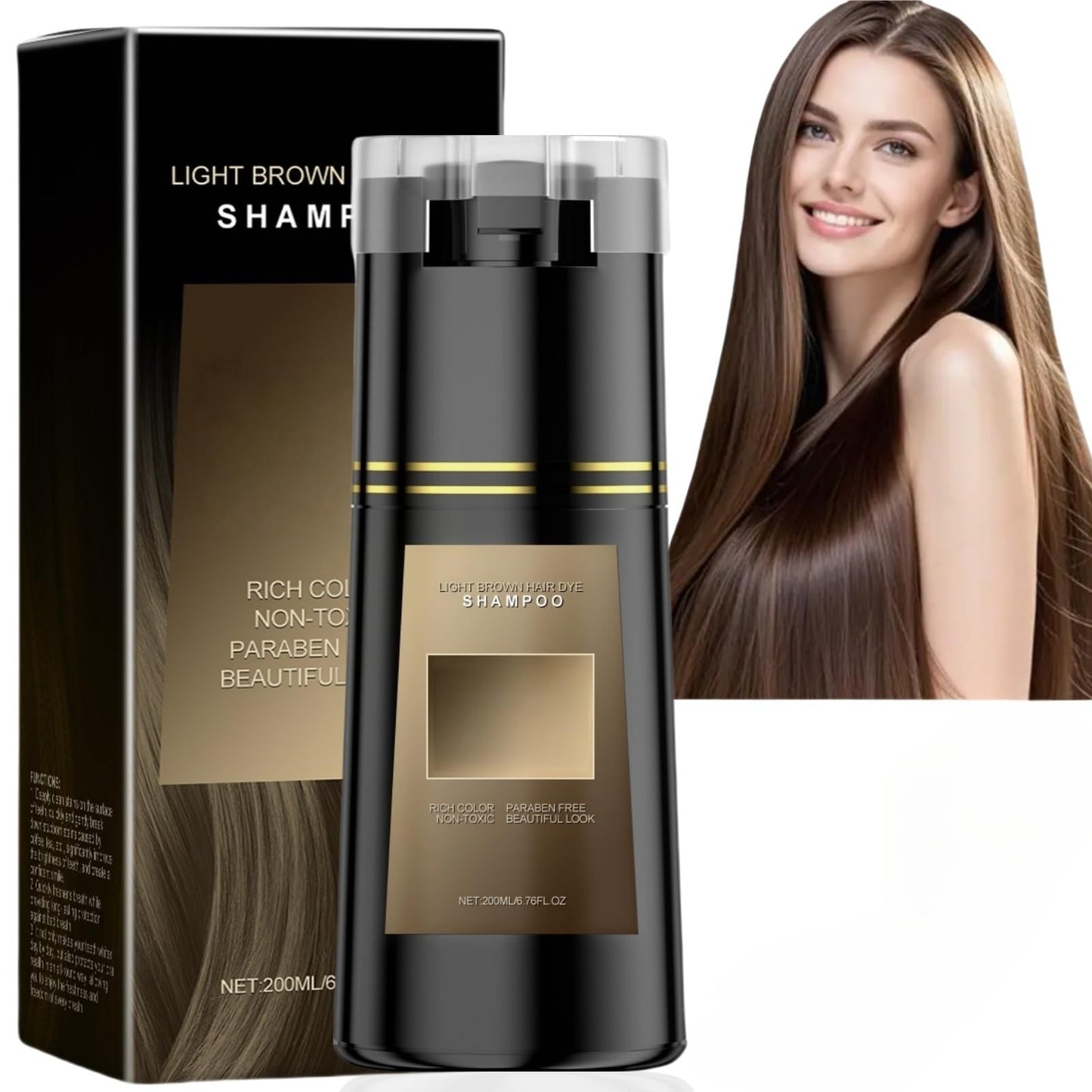 Hair Care Instant Dye Shampoo,Polar Hair Dye Shampoo Women 3-In-1 Sha/mpoo for Color Hair,Instant Herbal Coloring Sham/poo,Hair Care Dye S/hampoo,Easy to Use Shampo/os Dy/e,Long Lasting(Light Brown)