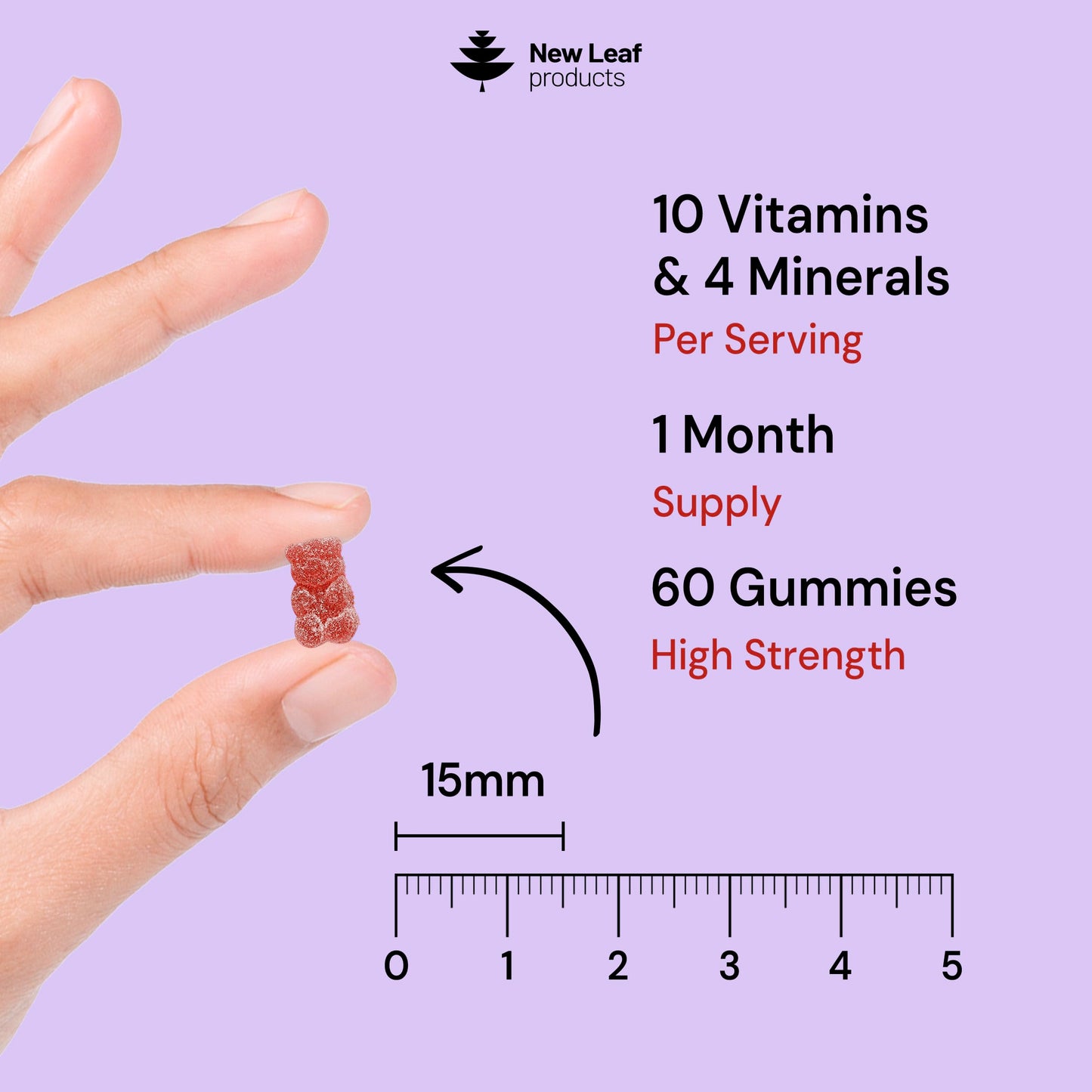 NEW LEAF PRODUCTS Multivitamin Gummies for Adults - High Potency Vitamin Gummy with Essential Vitamins C A D E B12 B6 & Biotin - Daily Multivitamins for Women and Men - 60 Gummies(1 Month Supply)