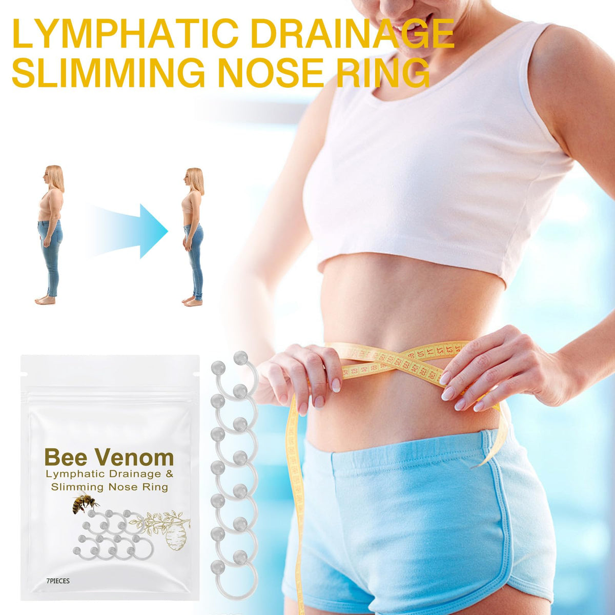 XdealCozyxc 14PCS GGPM Bee Venom Nose Ring, Lymphatic Drainage & Slimming Nose Ring