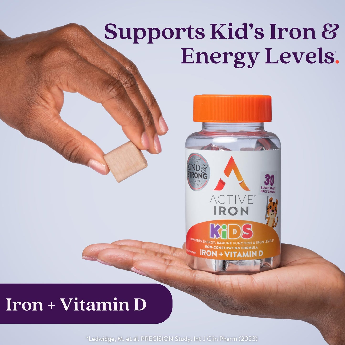 Solvotrin Active Iron Supplement 7 mg + Vitamin D for Kids – Increases Iron & Energy Levels – Gentle, Non-Constipating Blackcurrant Chews – Highly Absorbed – Supports Growth & Immune Health – 30 Chews