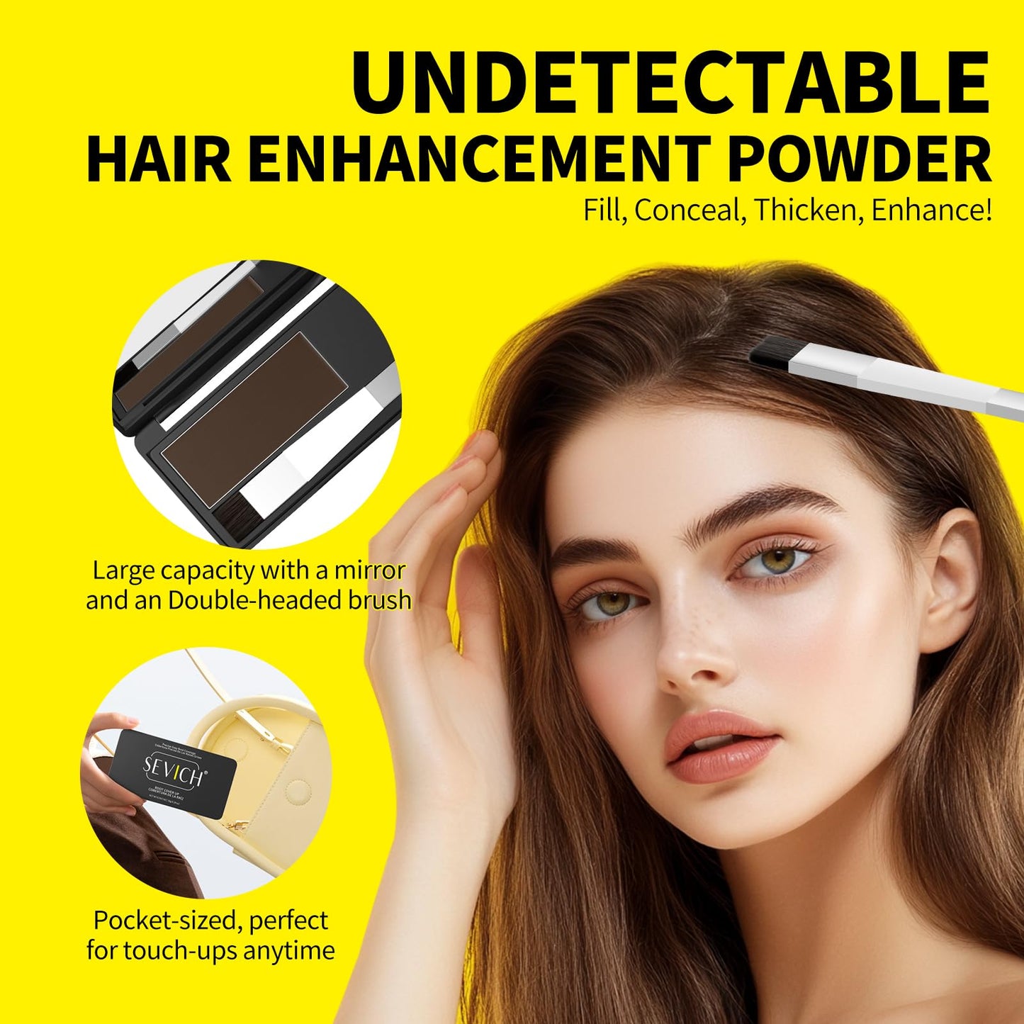 SEVICH Root Touch up, Hairline Powder with Brush, Instantly Conceals Hair Loss, Thinning Gray Hair Shadow Toppers for Women & Men, 48H Makeup Lasting, 8g Large Capacity Dark Brown