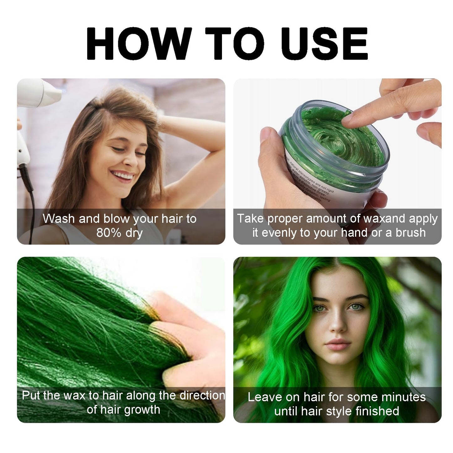 Temporary Green Hair Color Wax - Instant Styling Green Hair Dye Mud - Washable Coloured Hair Wax Pomad For Men Women - Ideal For Halloween, Cosplay, Parties,Masquerade,Nightclub (120g)