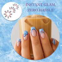 Generic 24PCS Blue Heart Press on Nails – Short Square French Tip with Blue & White Design – Fake Nails with Accessory Tools – Eco-Friendly Acrylic – Reusable Nail Tips Set for Women – Easy Daily Application