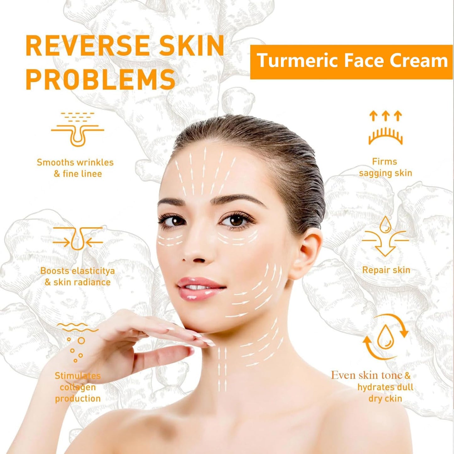 Turmeric Face Cream,Turmeric Antioxygen Repair Face Cream,Dark Spot Corrector Remover For Face,Anti Aging Cream,Moisturizing Erase Fine Lines 1.76 FL OZ