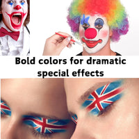 SHEBEEDO 2PCS 3 In 1 Face Body Paint Set, Red Blue White 3 Colors Face Paint Wheel and Stick for SFX Effects Makeup Face Painting Kit, Non Toxic Body Paint for Vampire Halloween Clown Football Fans