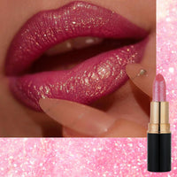 LYNTYAOU Pink Shimmers Lipstick, Silver Red Color Lip Stick, Pearl Nude Glitter Bright Lips Balm for Women, Smooth Full Coverage Lipsticks, Longlasting Pearlescent Silky High Pigment Lipgloss