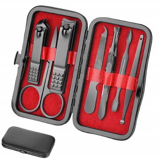 Aceoce Manicure Set Men Travel Manicure Set Mens Accessories 8 in 1 Stainless Steel Nail Clippers Set Pedicure Set Personal Care Kit Nail Grooming Kit Gift for Men Husband Friend Parents Women