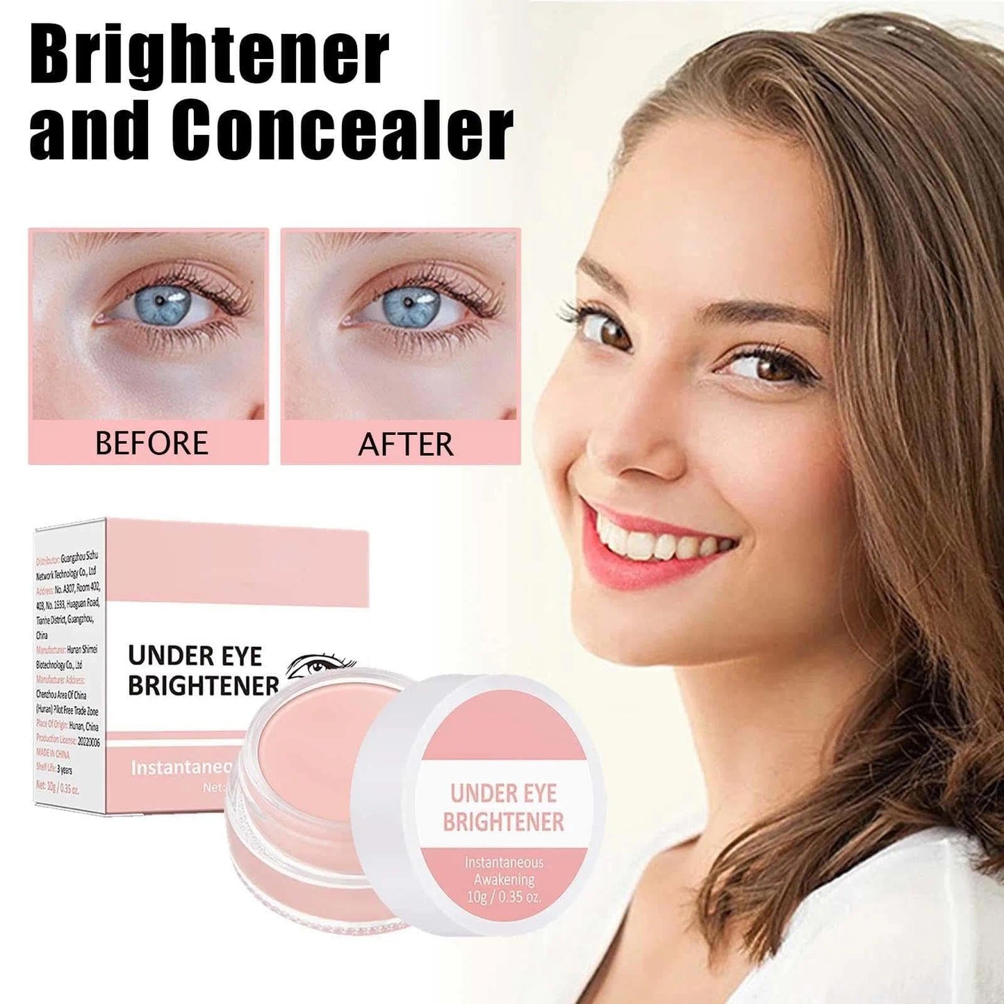 2-in-1 Full Coverage Under Eye Brightener And Concealer - Highlighter & Foundation - Long Lasting Correcting Pink Cream For Dark Circles And Spots, Smooth & High Coverage, 10g