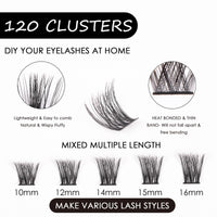 Magnetic SL Individual Lashes 120 Cluster Lashes 3D False Eyelashes Natural Look D Curl Reusable Fluffy Lash Extension Kit with Applicator and Lash Bond and Seal DIY Cluster Eyelash Extensions Mix 10-16MM-DM01