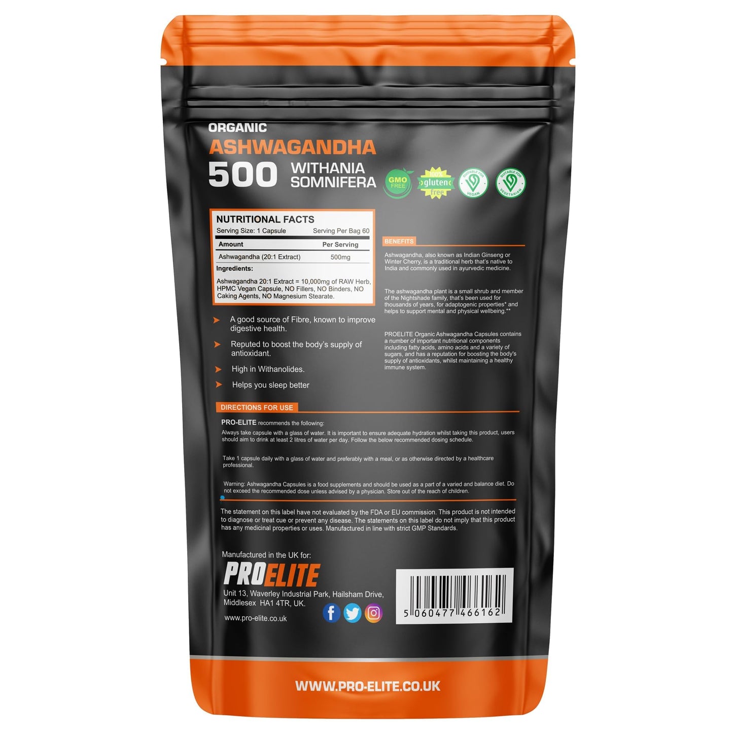 PROELITE Ashwagandha 180 Capsules Vegan Ashwagandha Root Powder Capsule 10% Withanolides 500mg High Strength 10,000mg Extract 20:1 | Stress Relief, Energy, Strength & Endurance by PRO-Elite