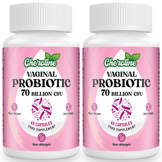 Cheroline Vaginal Probiotics for Women, 70 Billion CFU, 7 Strains with Prebiotic Blend, 13-in-1 Probiotic for PH Balance, Vaginal, Urinary & Immune Health, 60 Vegan Capsules (60 Count (Pack of 2))