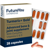 Turmeric+ Gold Supplement – 28 Turmeric Capsules High Strength – Curcumin Capsule Patented Meriva Formulation with Vitamins C & D – Tablets for Bones, Joints & Muscles by FutureYou Cambridge.
