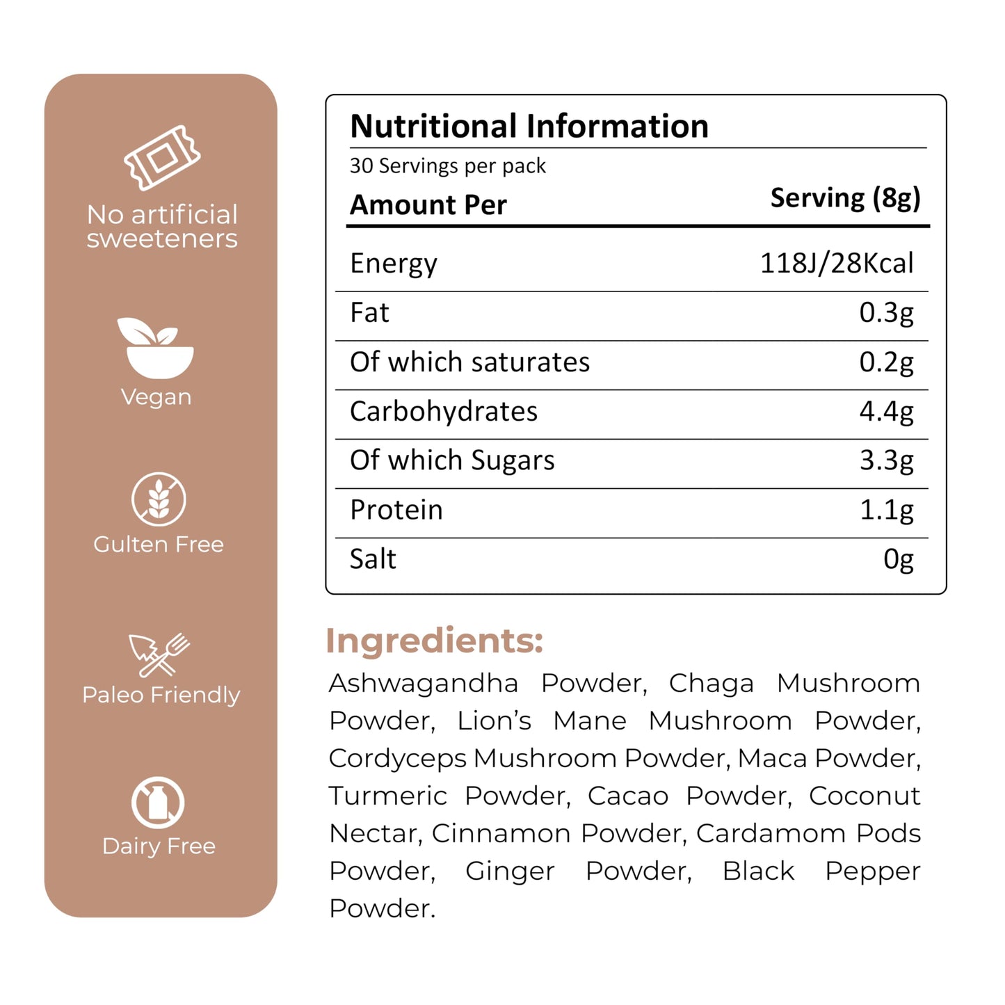 SoulBrew Rise - Mushroom Coffee Alternative - with Lion's Mane, Cordyceps, Chaga, Maca, Ashwagandha & Cacao – Gut Friendly Nootropic Superfood with Adaptogens for Energy & Focus - Vegan - 30 Servings