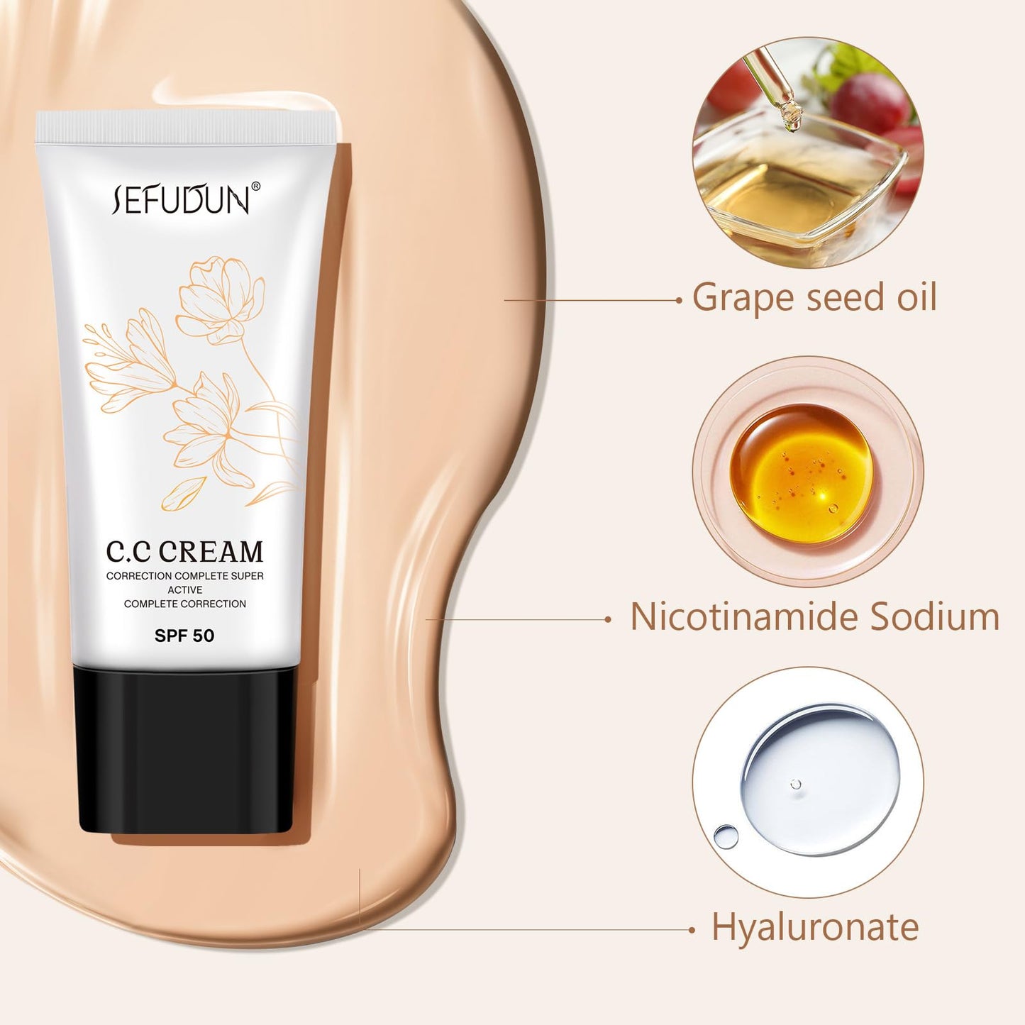 EONFAVE CC Cream - CC Cream Foundation - CC Cream Lightweight Skin Perfector Tinted Moisturiser - Full Coverage Invisible Pores Face Concealer Makeup CC Cream Light with SPF 50