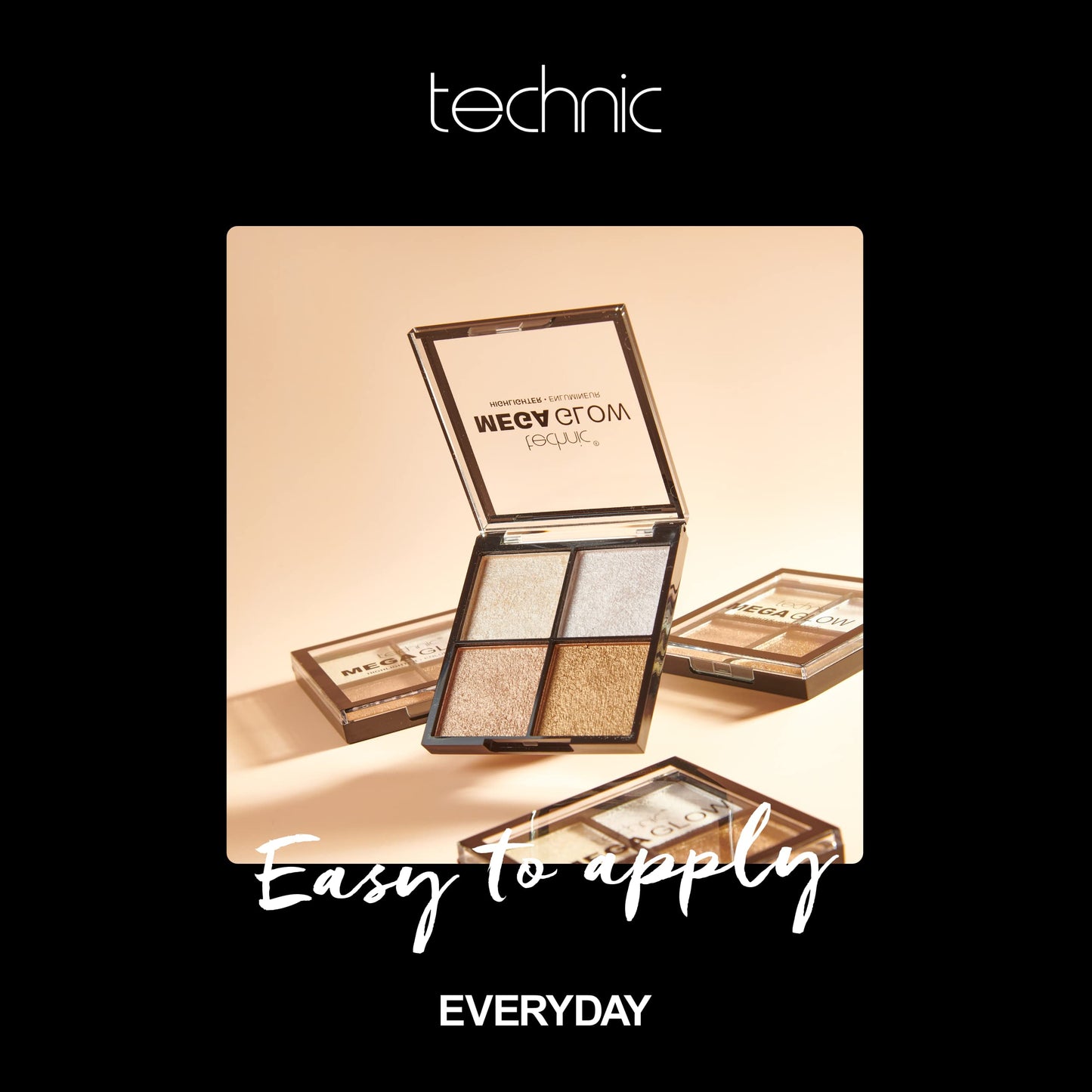 Technic Mega Glow Highlighter Palette - 4 Highly Pigmented, Long Lasting Shimmer Powders That Blend Beautifully To Highlight and Enhance Makeup On All Skin Tones - 10g