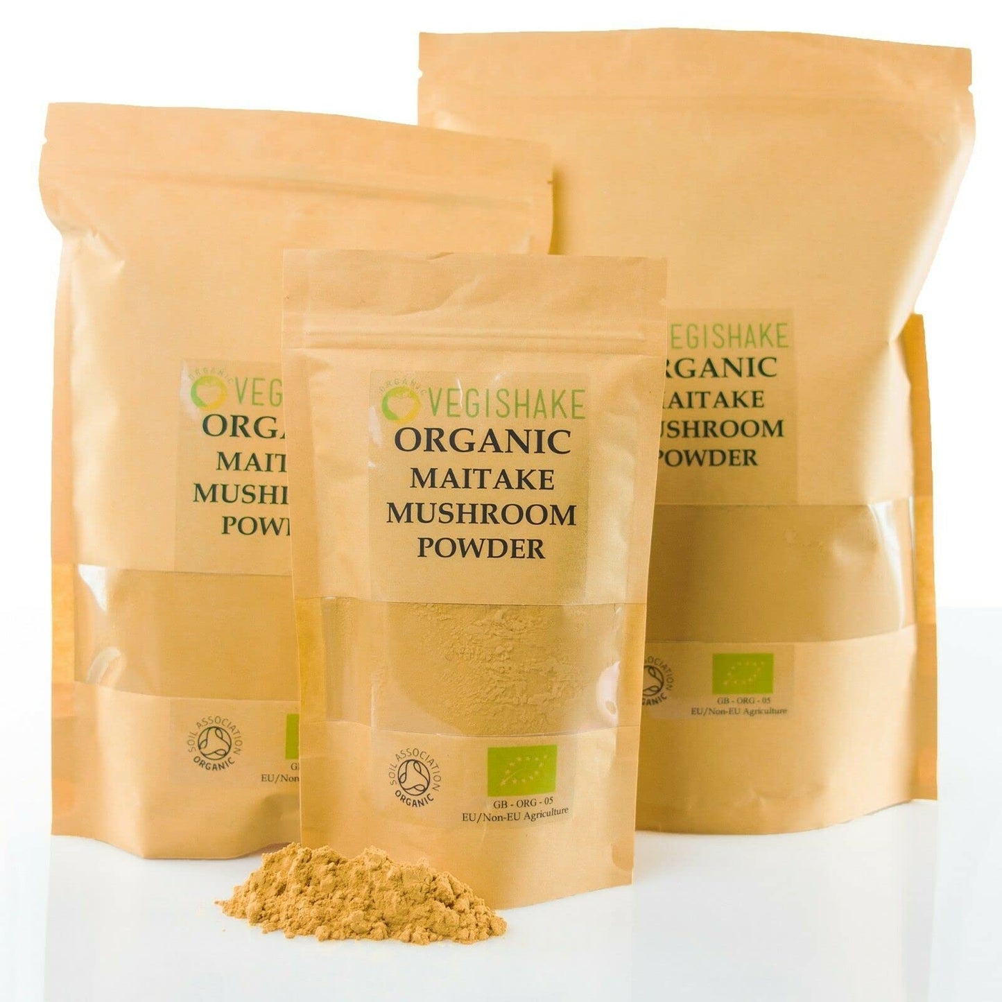 vegishake Organic Maitake Mushroom Powder Fruiting Body Grifola frondosa Polysaccharides Vegan (500g)