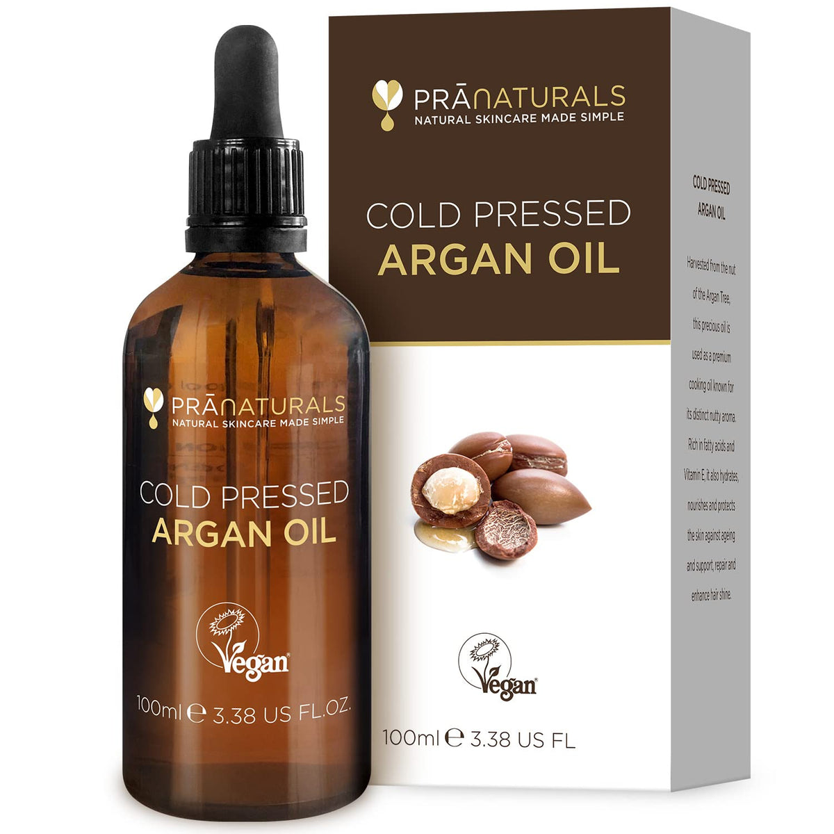 PraNaturals 100% Moroccan Pure Natural Argan Oil for Face & Body 100ml – Rich in Vitamin E for Healthy Skin, Hair & Nails – Food Grade, No Parabens or SLS – Vegan & Cruelty-Free