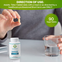 Iodine Tablets 12.5mg, Lugols Iodine Tablets, High Strength Iodine and Potassium Iodide, 90 Vegan Tablets, GMO and Gluten Free