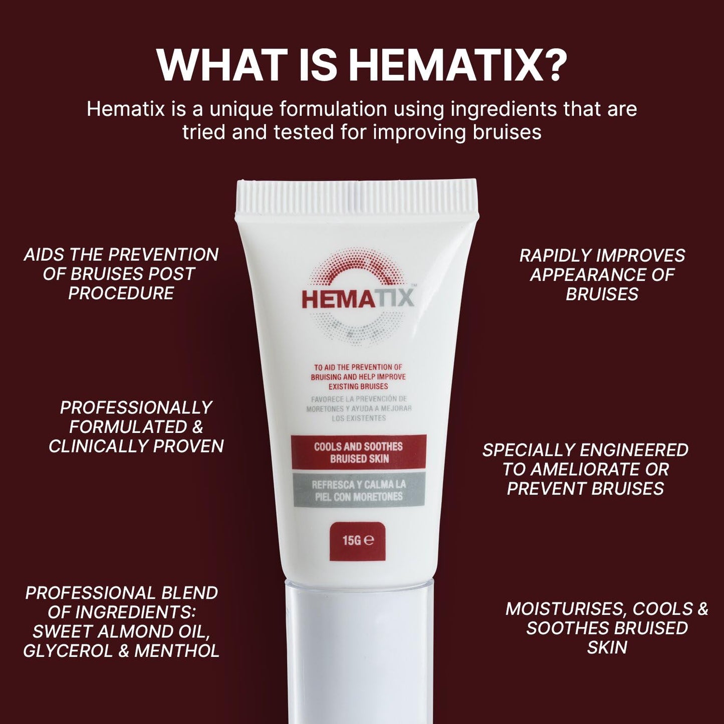 HEMATIX Hematix Bruise Cream - 30g - Clinically Proven Advanced Healing Formula with Glycerol and Menthol for Bruise Prevention - Powerful non-Arnica Bruise Treatment - High Strength Anti-Bruise Balm Gel