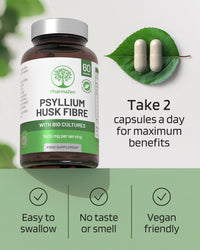 PharmaZen Psyllium Husk Capsules with Probiotics - Fibre Supplement Complex 1400mg - 60 Capsules - 6 Billion Probiotics 5 Strains