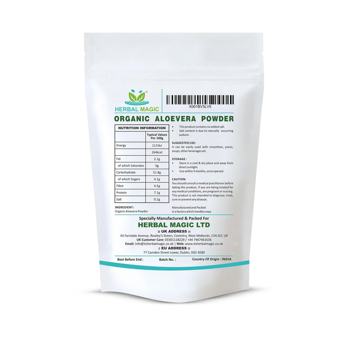 Herbal Magic's Organic Aloe Vera Powder Natural Face Hair Mask, Sparkle Your Smoothies, Shakes, Baking Premium Quality -100gm (Pack of 1)