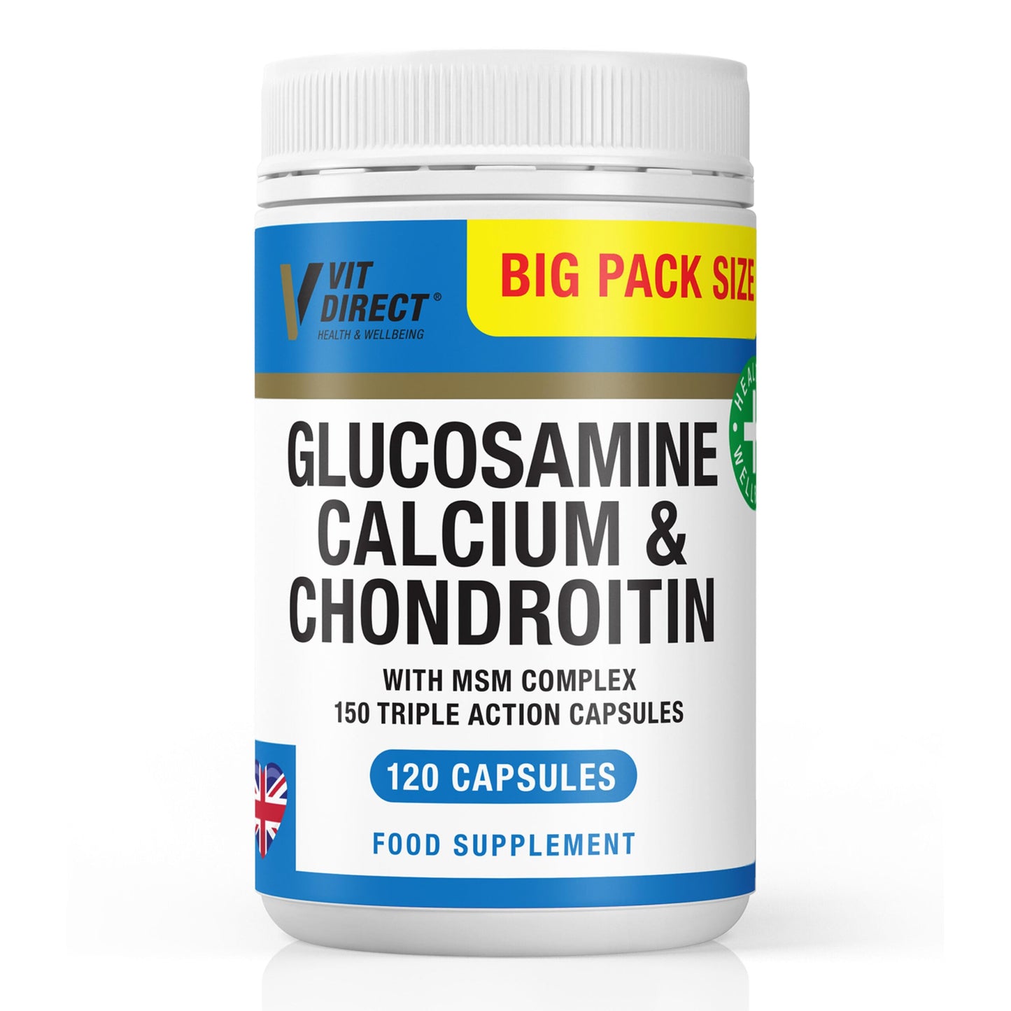 Vit Direct - Glucosamine, Calcium & Chondroitin (with MSM Complex) - 120 Triple Action Capsules - Joint Care Supplement - Supports Joint Health - Designed to Reduce Joint Pain